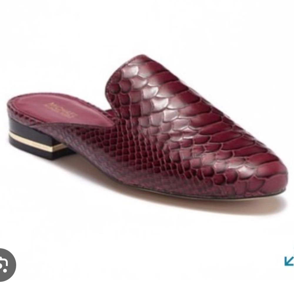 Michael Kors burgundy Natasha snake print mules